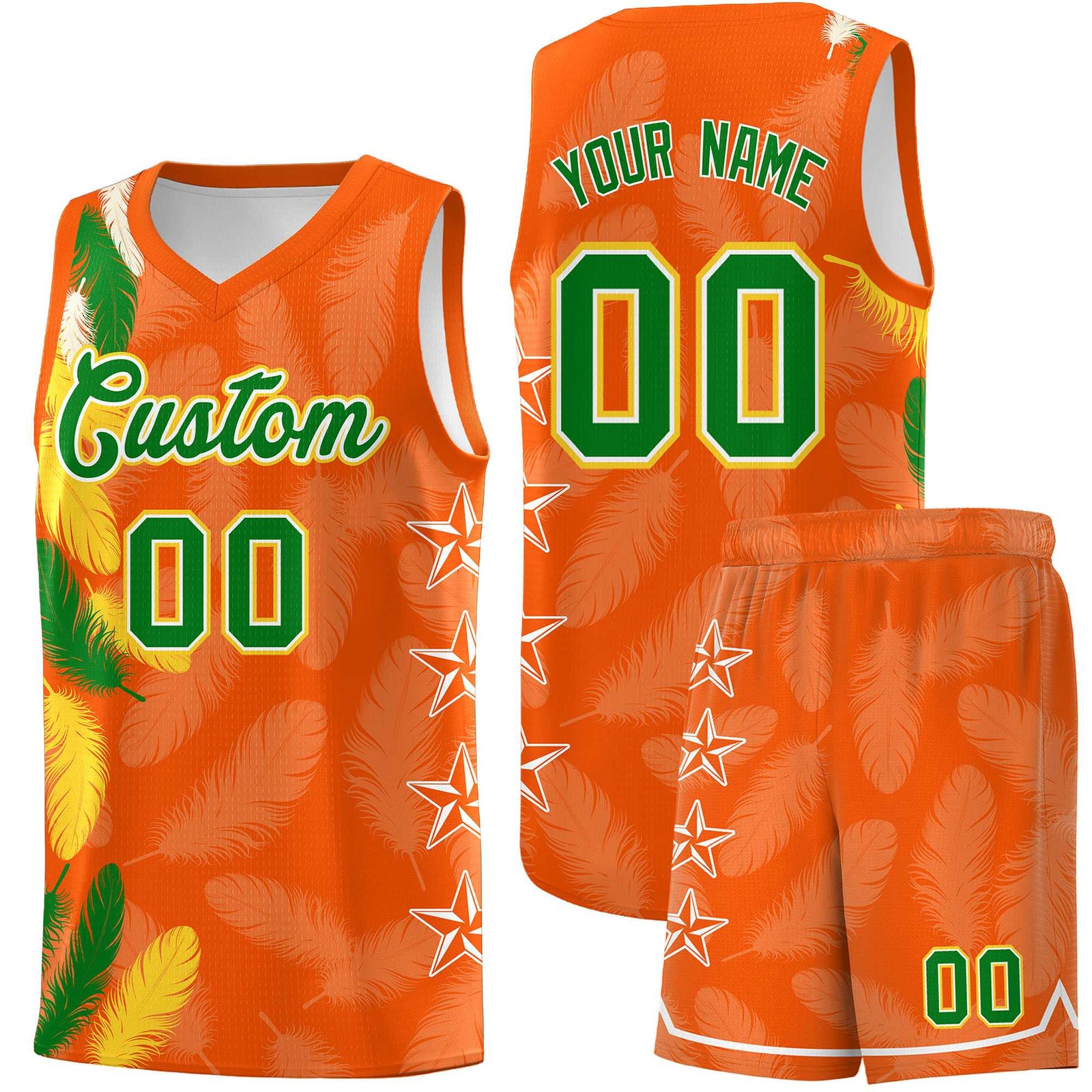 Custom Youth Basketball Jersey Orange Kelly Green Feather Series Sports Uniform