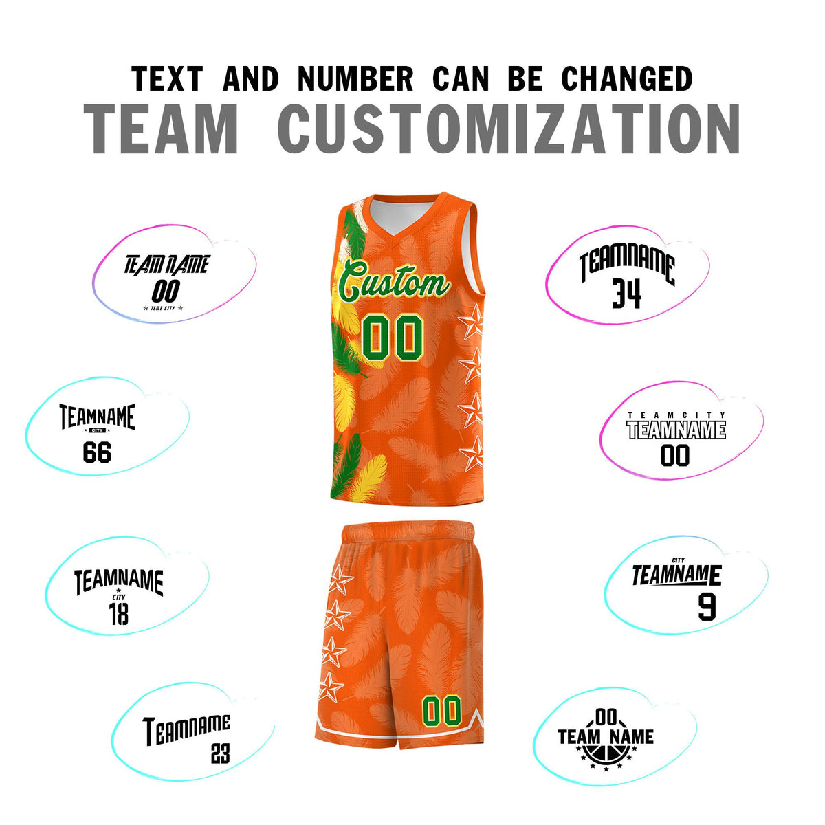 Custom Youth Basketball Jersey Orange Kelly Green Feather Series Sports Uniform