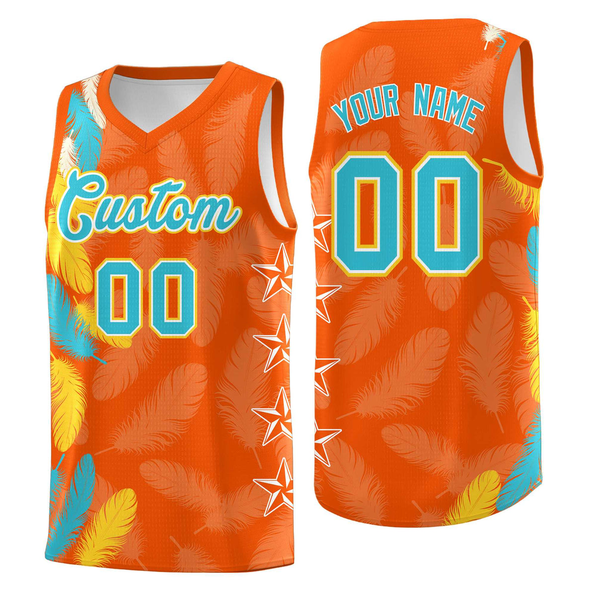 Custom Youth Basketball Jersey Orange Sky Blue Feather Series Sports Uniform