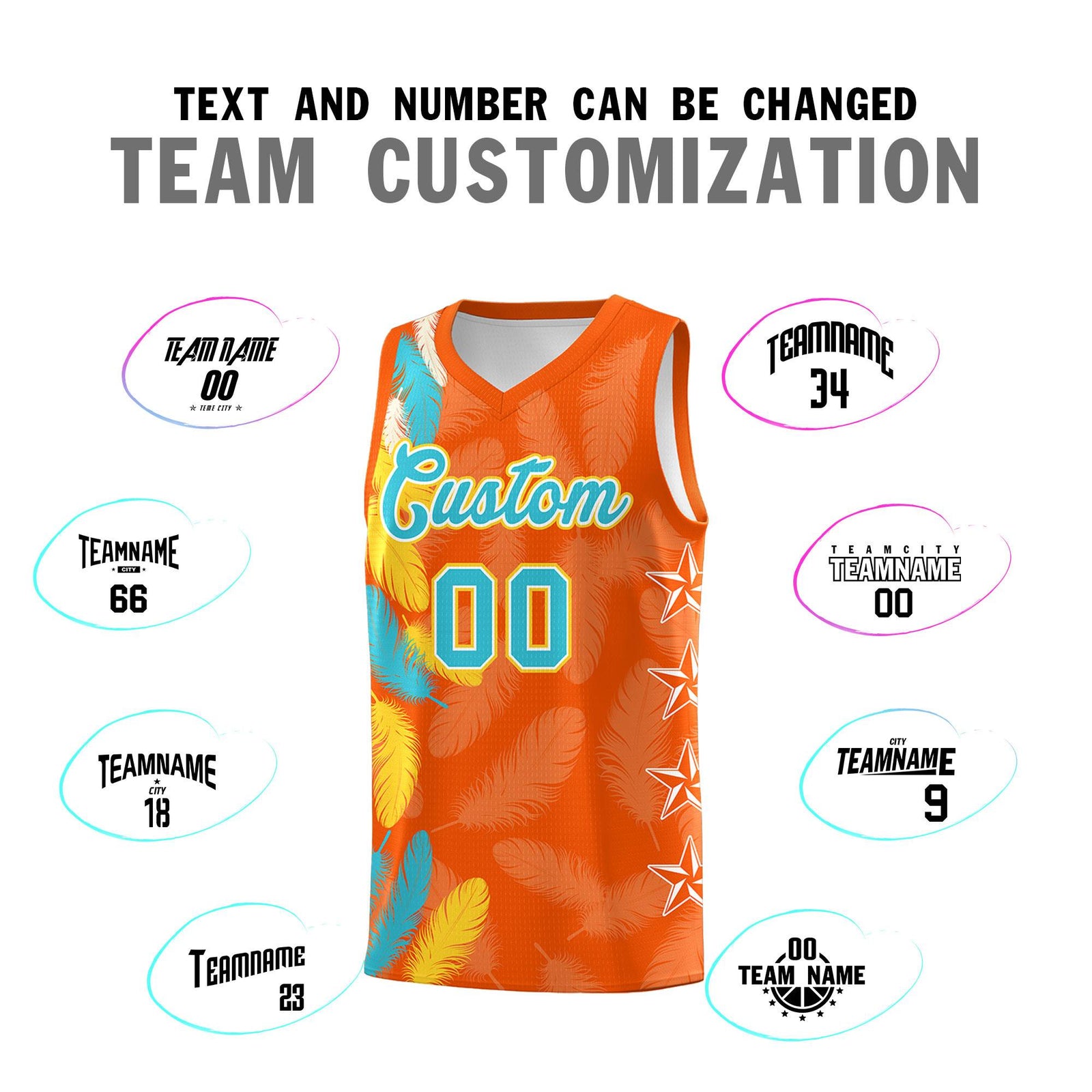 Custom Youth Basketball Jersey Orange Sky Blue Feather Series Sports Uniform