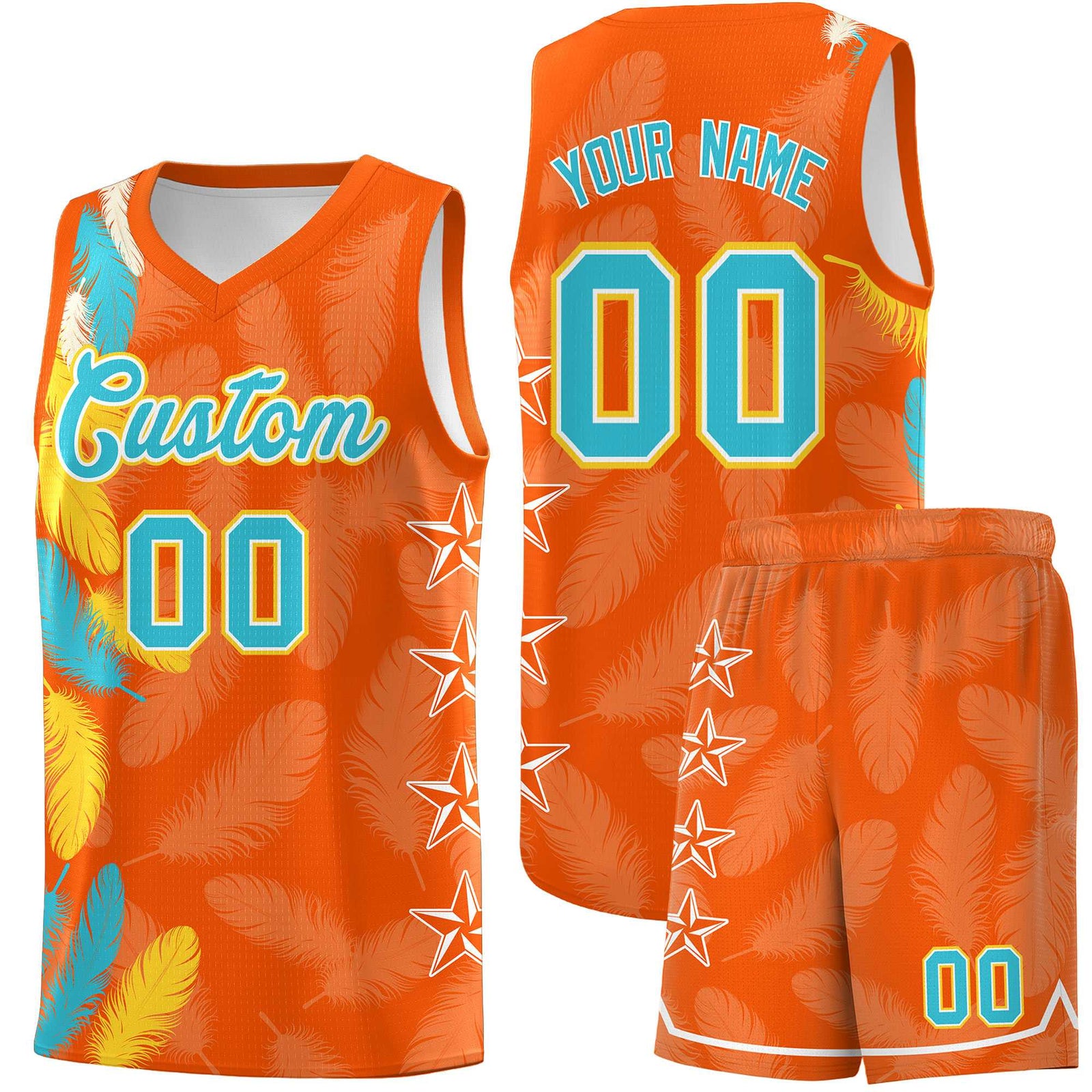 Custom Youth Basketball Jersey Orange Sky Blue Feather Series Sports Uniform
