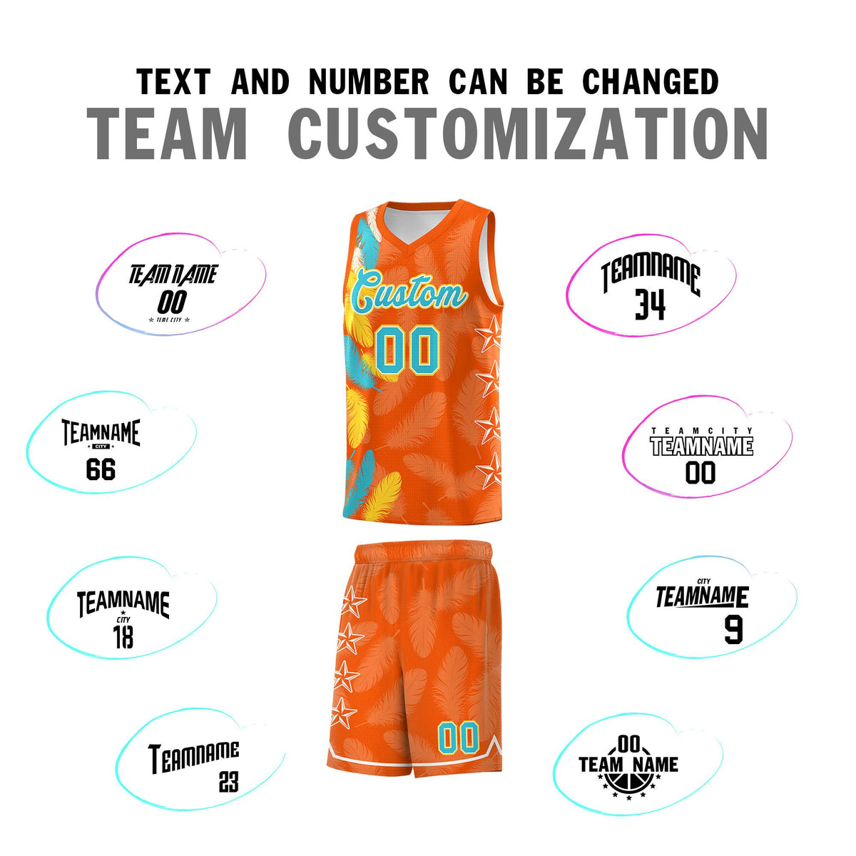 Custom Youth Basketball Jersey Orange Sky Blue Feather Series Sports Uniform
