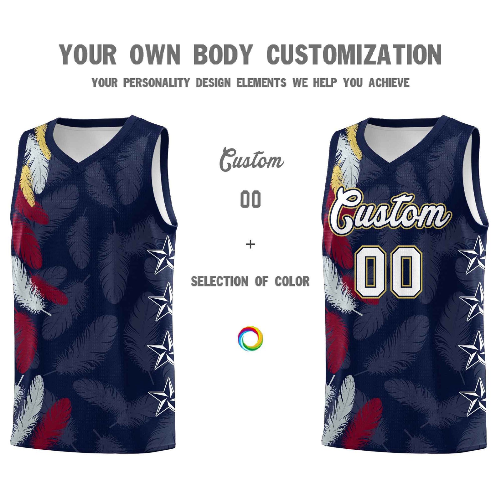Custom Youth Basketball Jersey Navy White Feather Series Sports Uniform