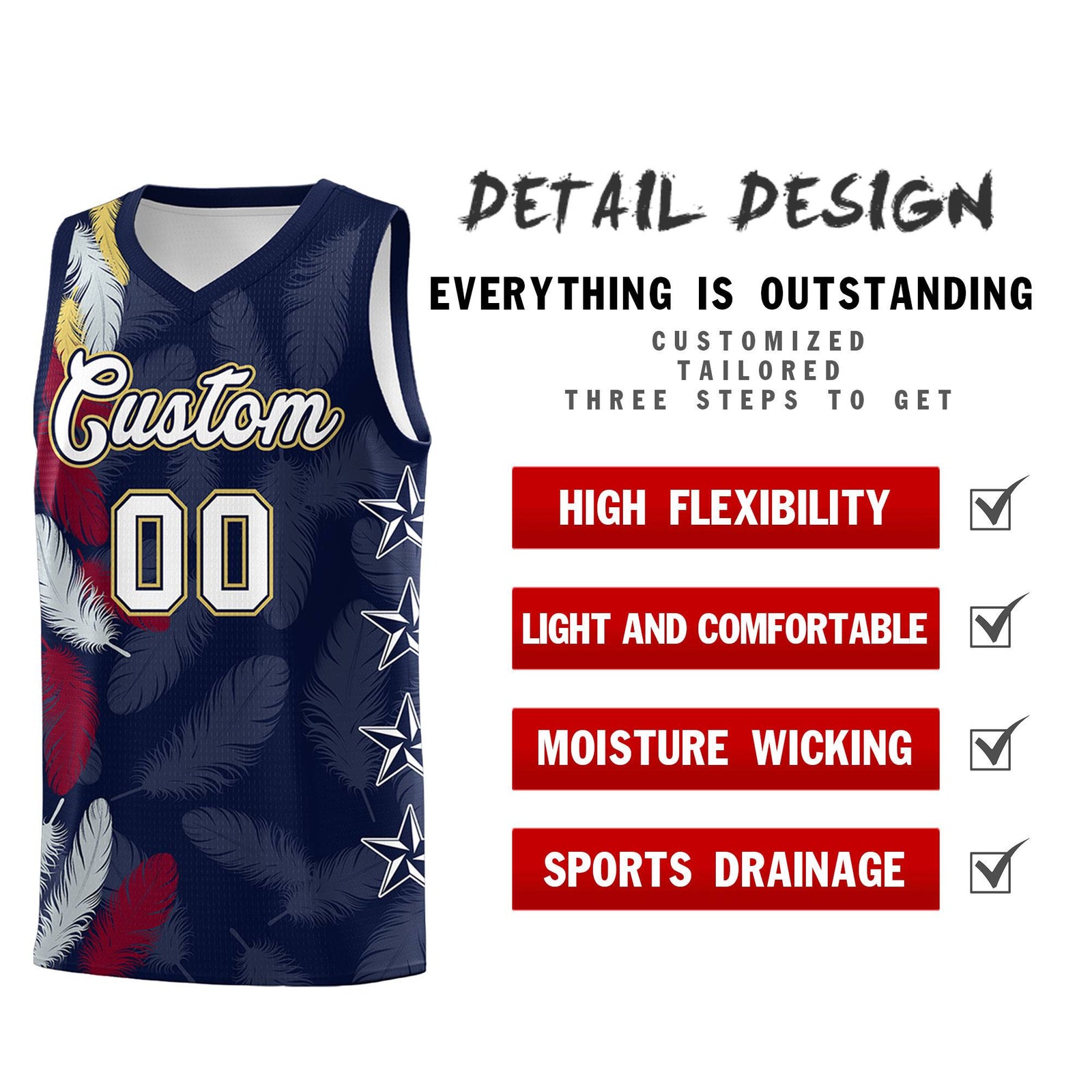 Custom Youth Basketball Jersey Navy White Feather Series Sports Uniform