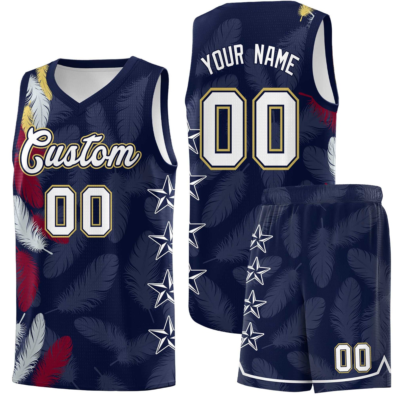 Custom Youth Basketball Jersey Navy White Feather Series Sports Uniform