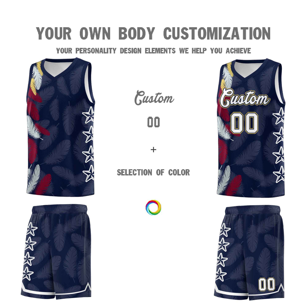 Custom Youth Basketball Jersey Navy White Feather Series Sports Uniform