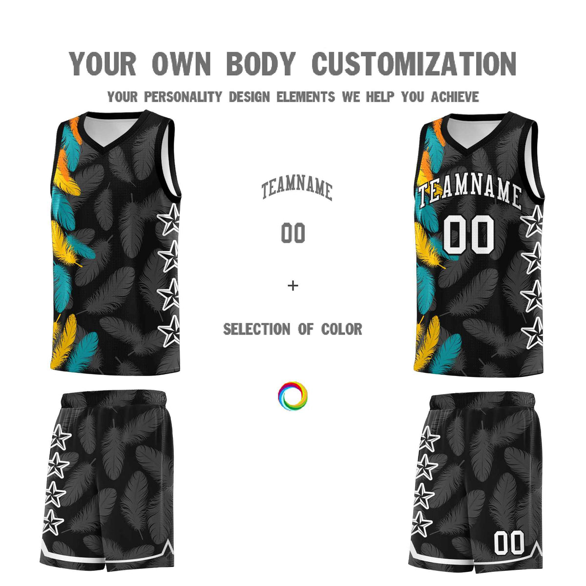 Custom Youth Basketball Jersey Black White Feather Series Sports Uniform