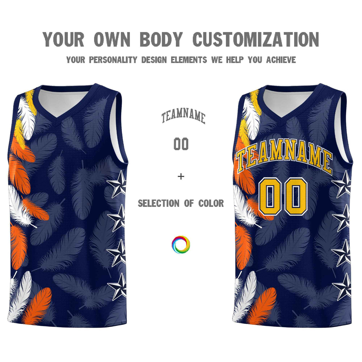 Custom Youth Basketball Jersey Navy Gold Feather Series Sports Uniform