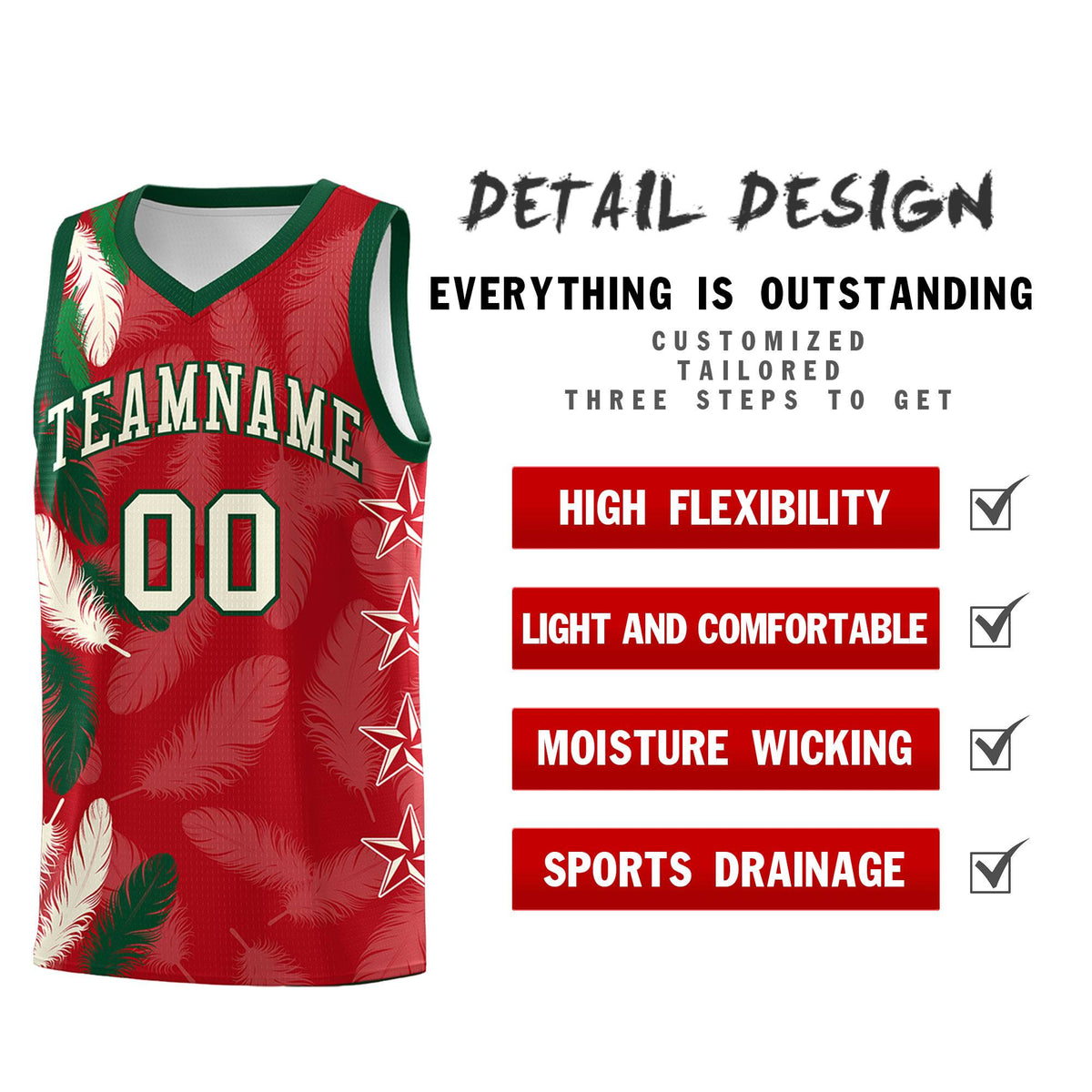 Custom Youth Basketball Jersey Red Cream Feather Series Sports Uniform