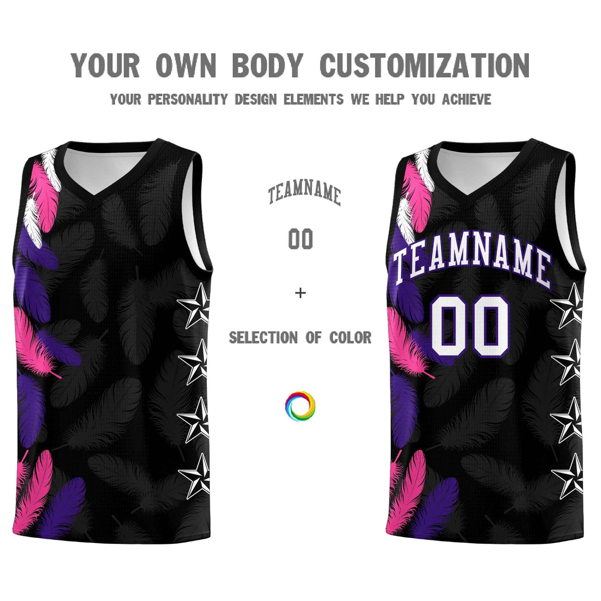 Custom Youth Basketball Jersey Black White Feather Series Sports Uniform
