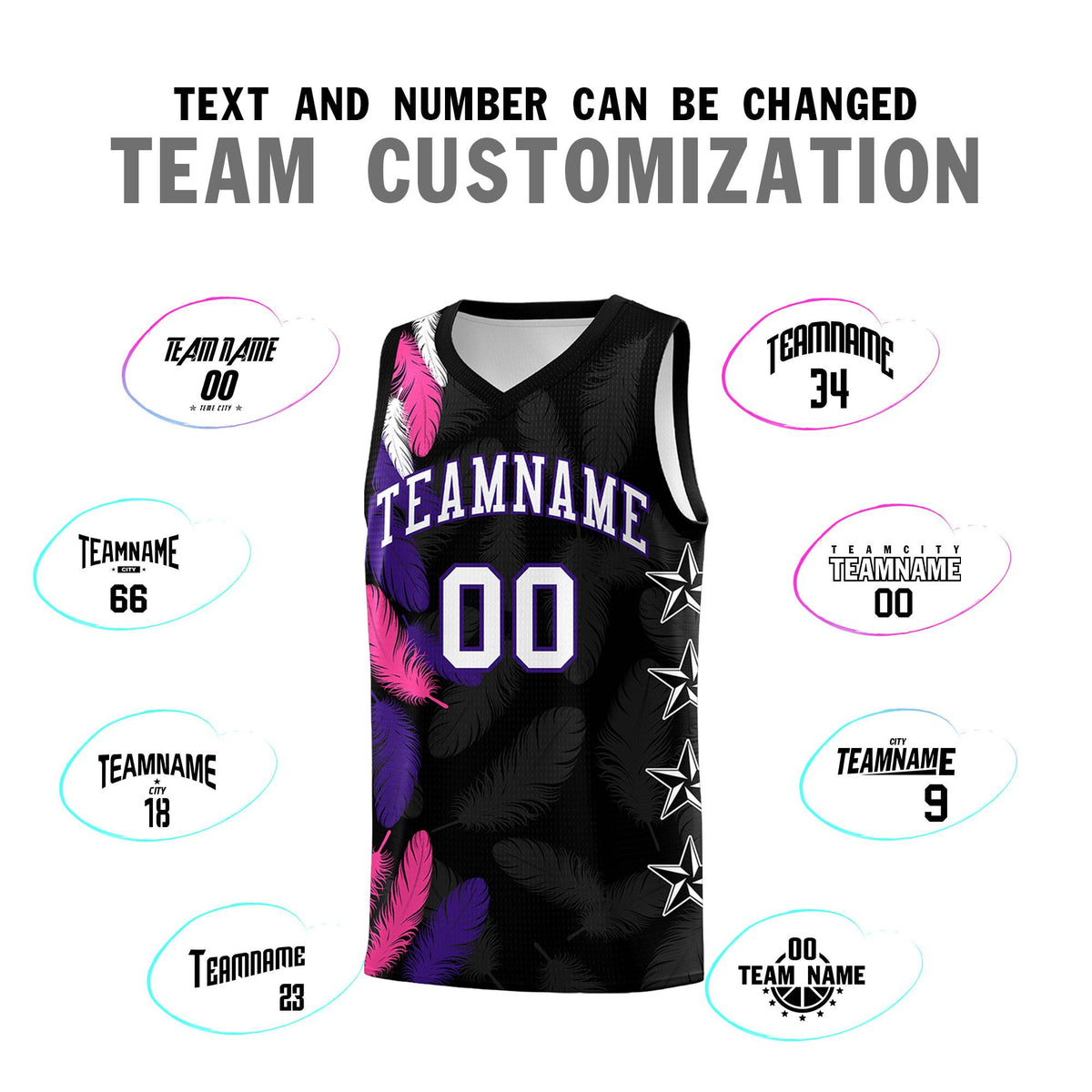Custom Youth Basketball Jersey Black White Feather Series Sports Uniform