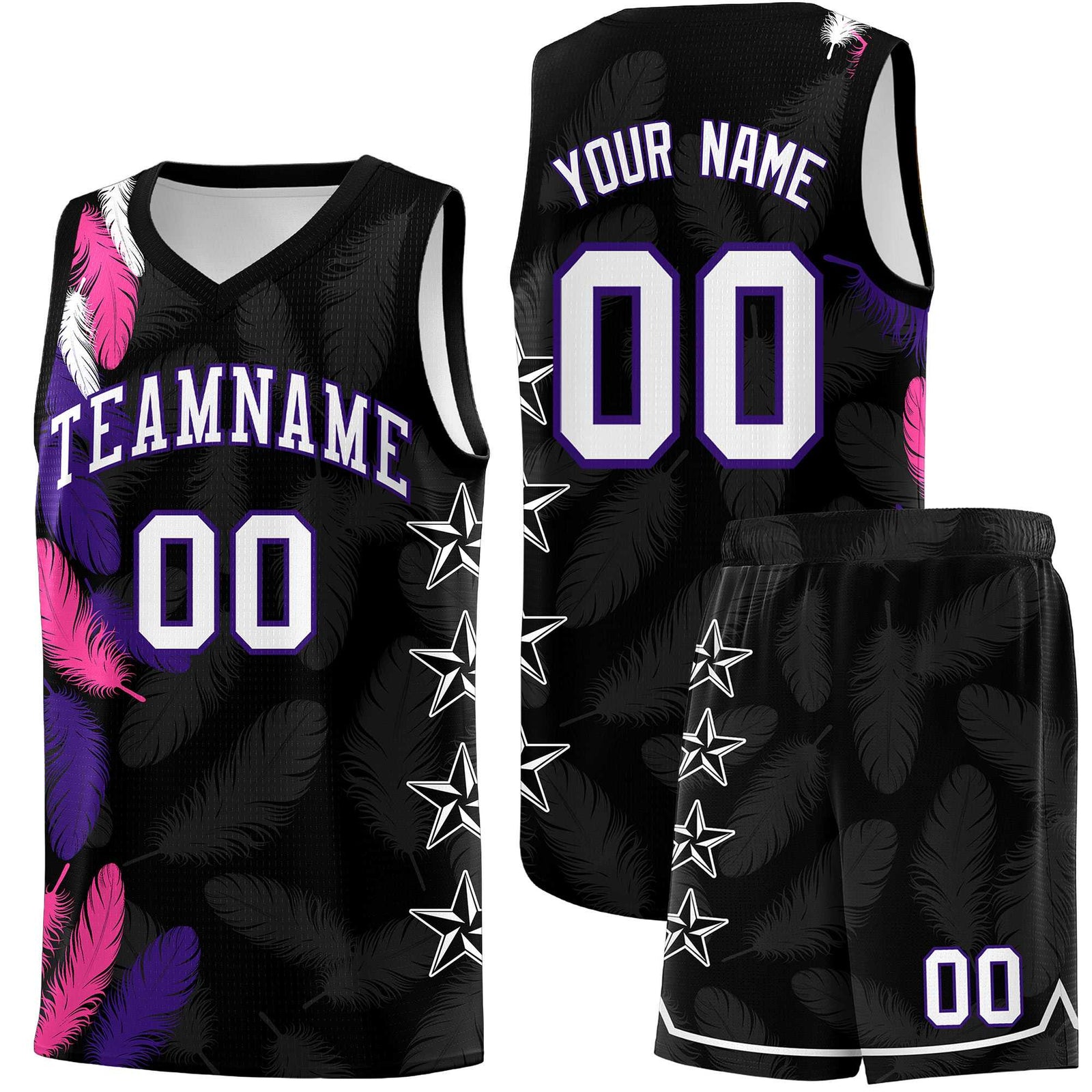 Custom Youth Basketball Jersey Black White Feather Series Sports Uniform