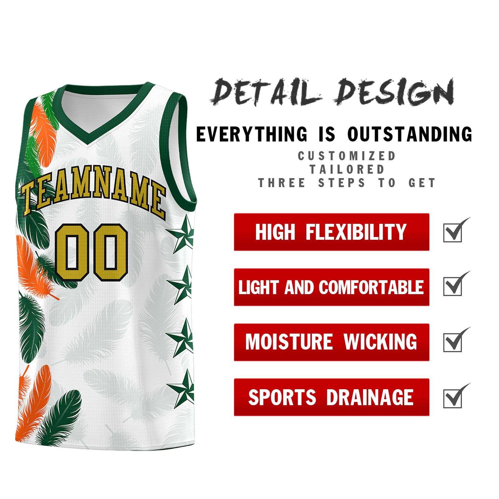 Custom Youth Basketball Jersey White Old Gold Feather Series Sports Uniform
