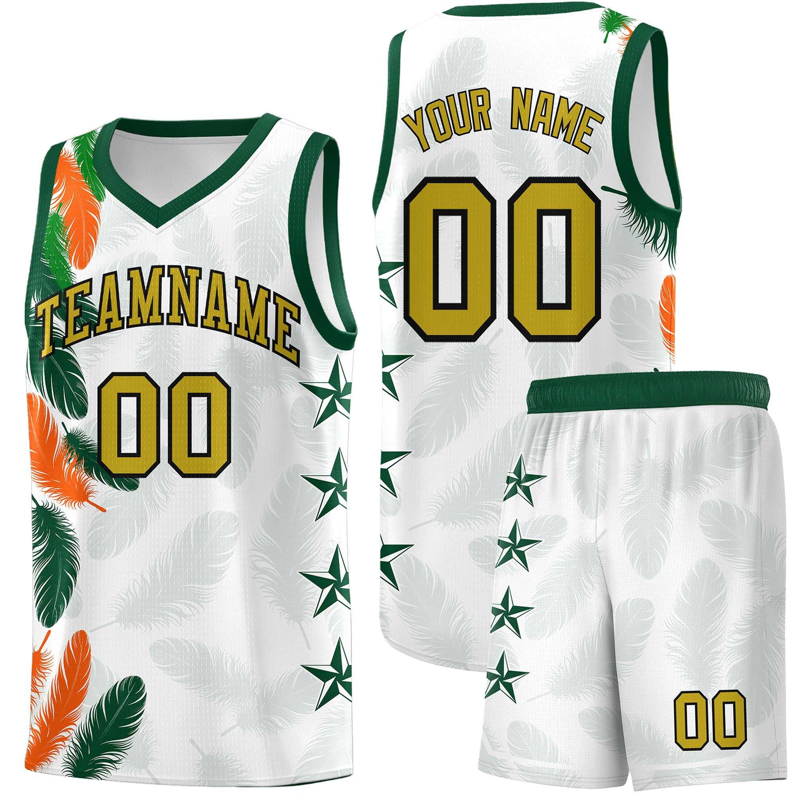Custom Youth Basketball Jersey White Old Gold Feather Series Sports Uniform