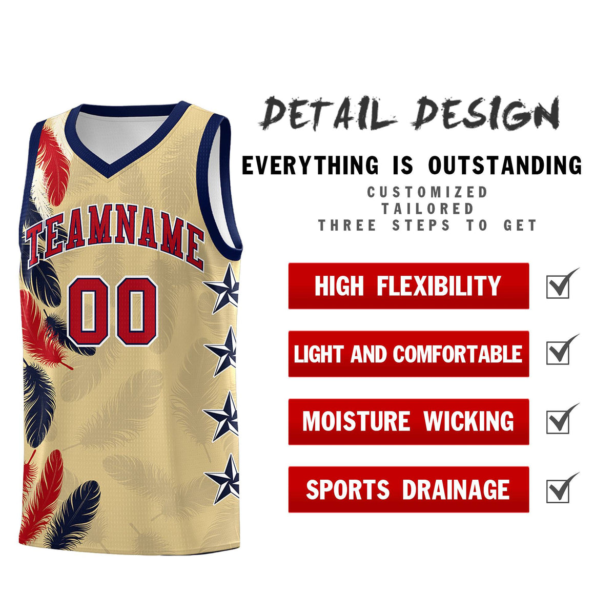 Custom Youth Basketball Jersey Khaki Red Feather Series Sports Uniform