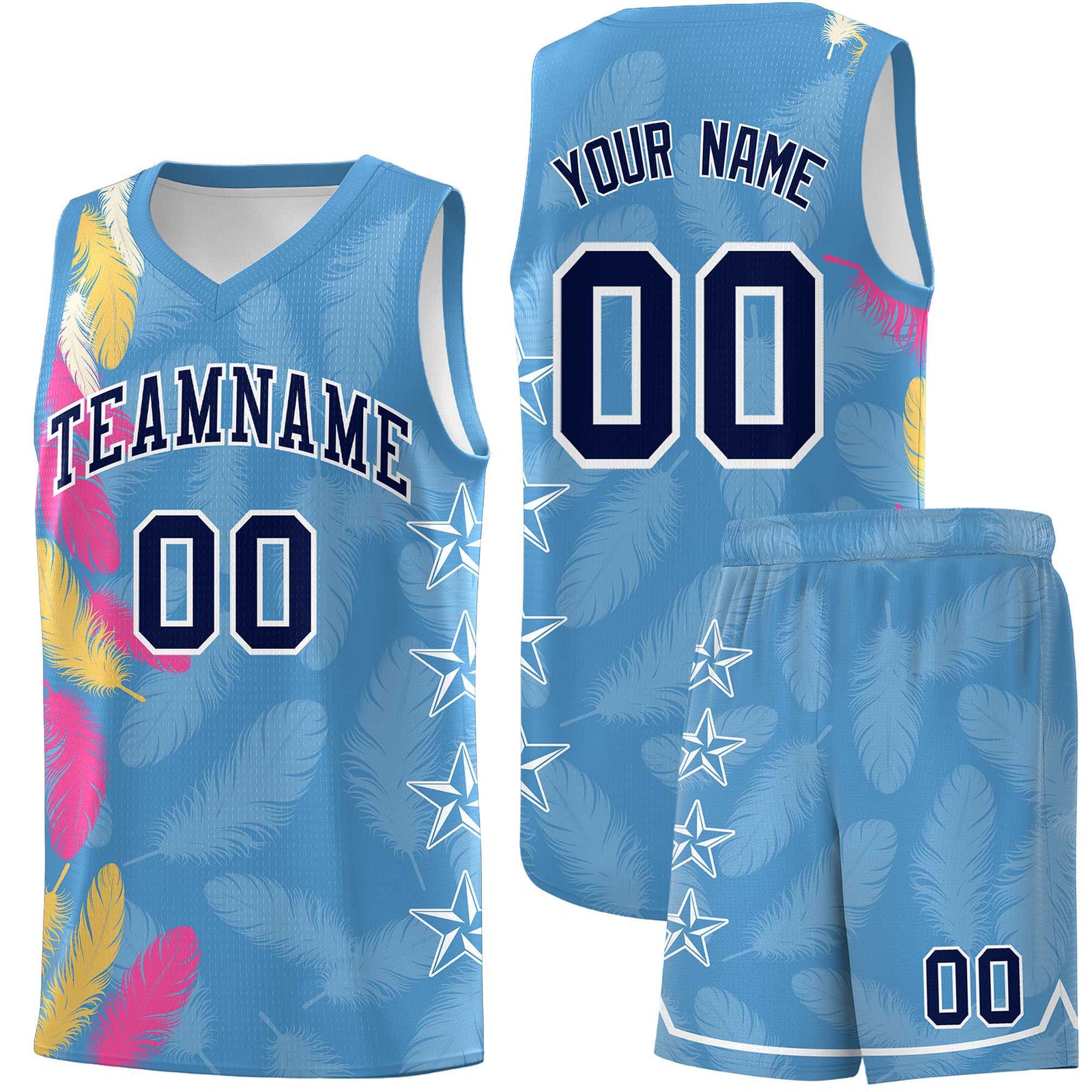 Custom Youth Basketball Jersey Light Blue Navy Feather Series Sports Uniform