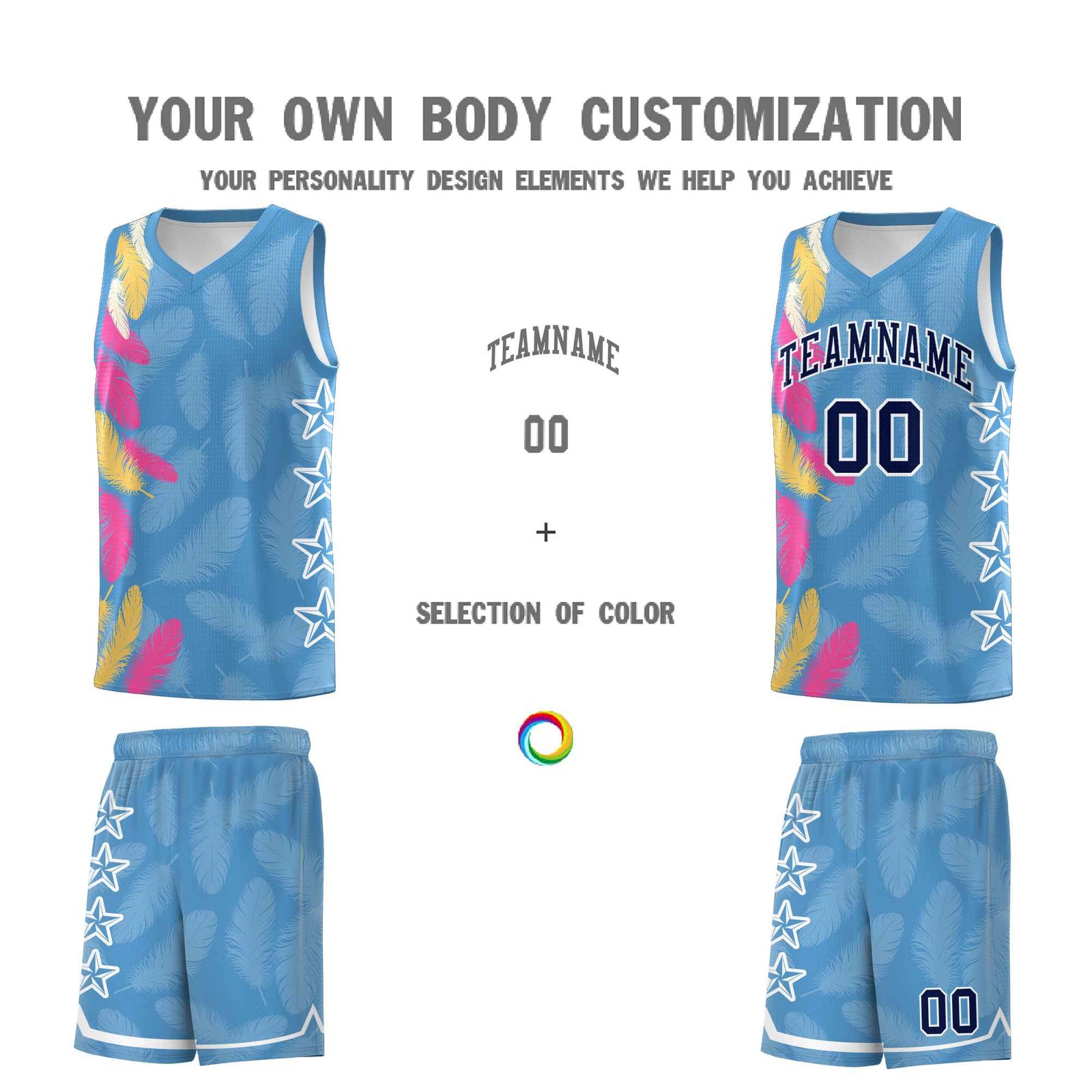 Custom Youth Basketball Jersey Light Blue Navy Feather Series Sports Uniform