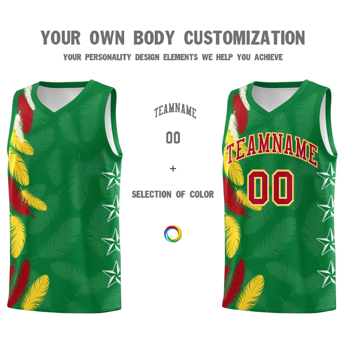 Custom Youth Basketball Jersey Kelly Green Red Feather Series Sports Uniform