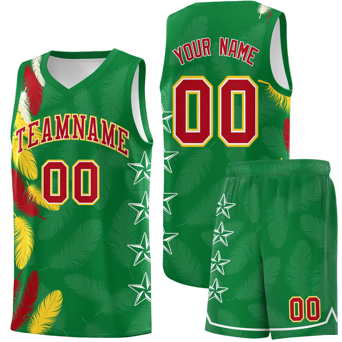 Custom Youth Basketball Jersey Kelly Green Red Feather Series Sports Uniform
