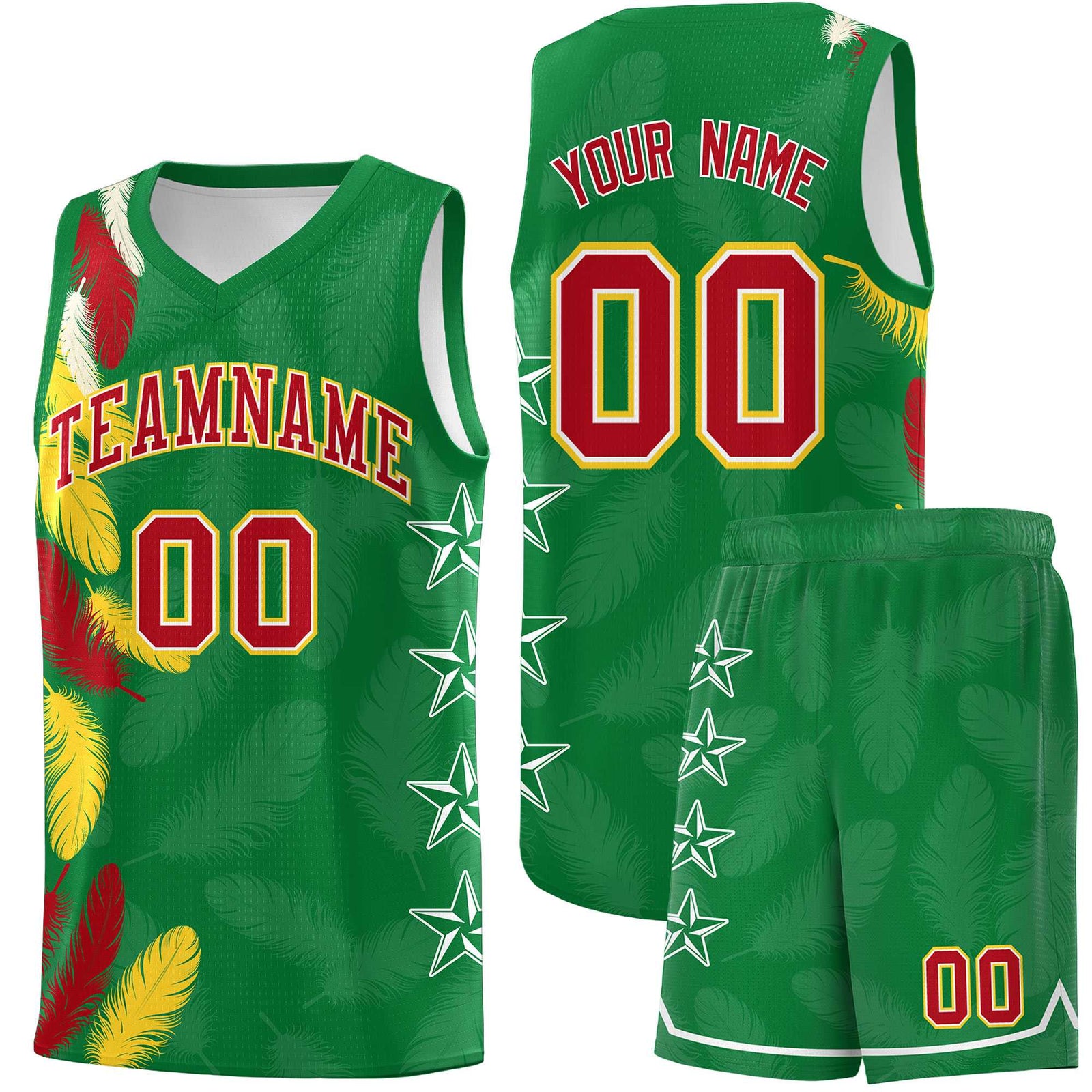 Custom Youth Basketball Jersey Kelly Green Red Feather Series Sports Uniform
