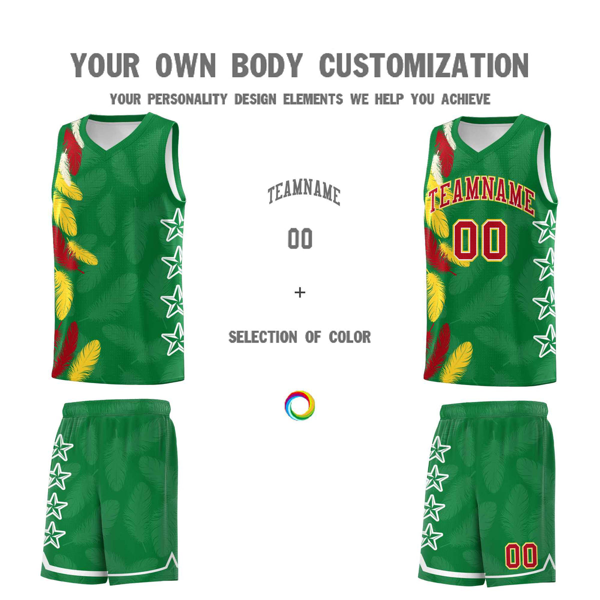 Custom Youth Basketball Jersey Kelly Green Red Feather Series Sports Uniform