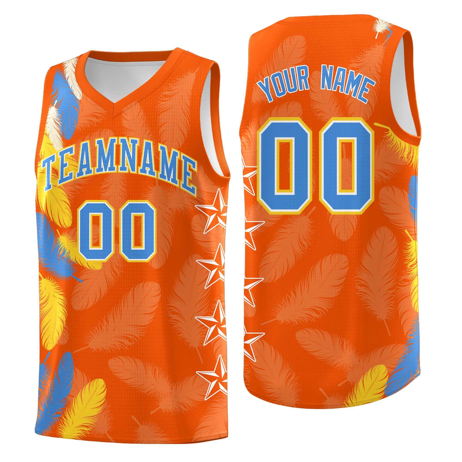Custom Youth Basketball Jersey Orange Powder Blue Feather Series Sports Uniform