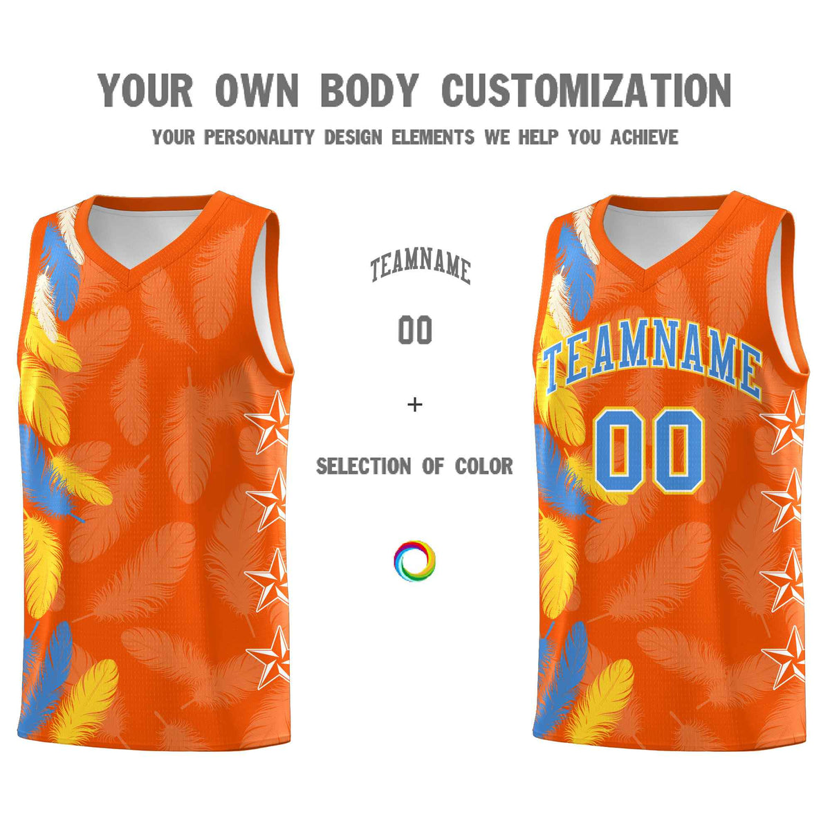 Custom Youth Basketball Jersey Orange Powder Blue Feather Series Sports Uniform