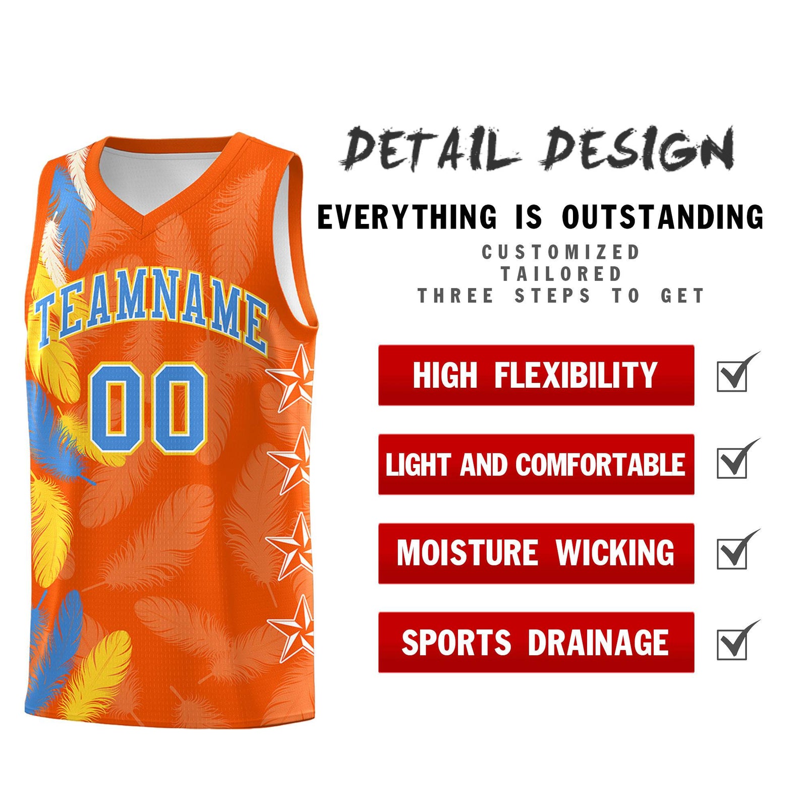 Custom Youth Basketball Jersey Orange Powder Blue Feather Series Sports Uniform