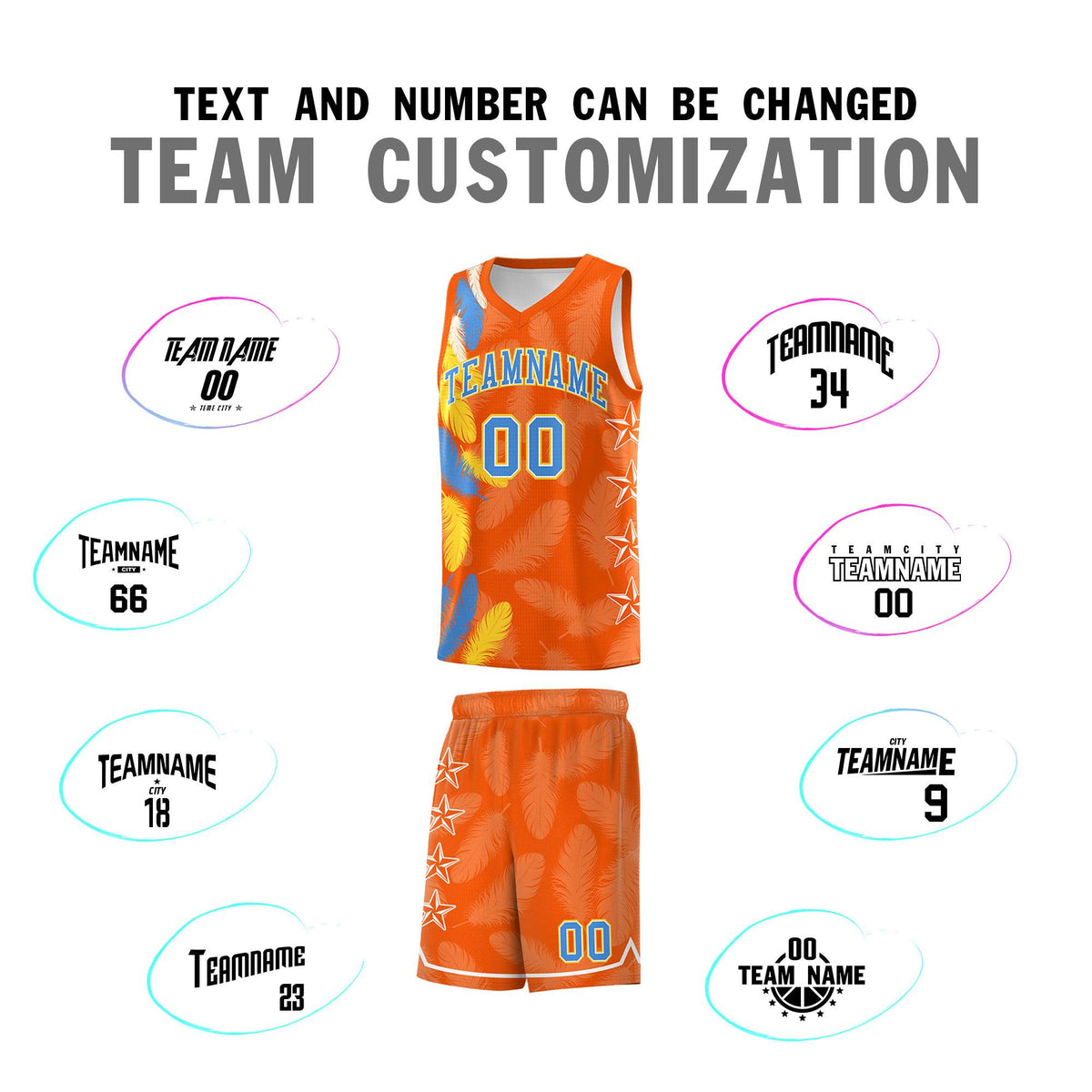 Custom Youth Basketball Jersey Orange Powder Blue Feather Series Sports Uniform