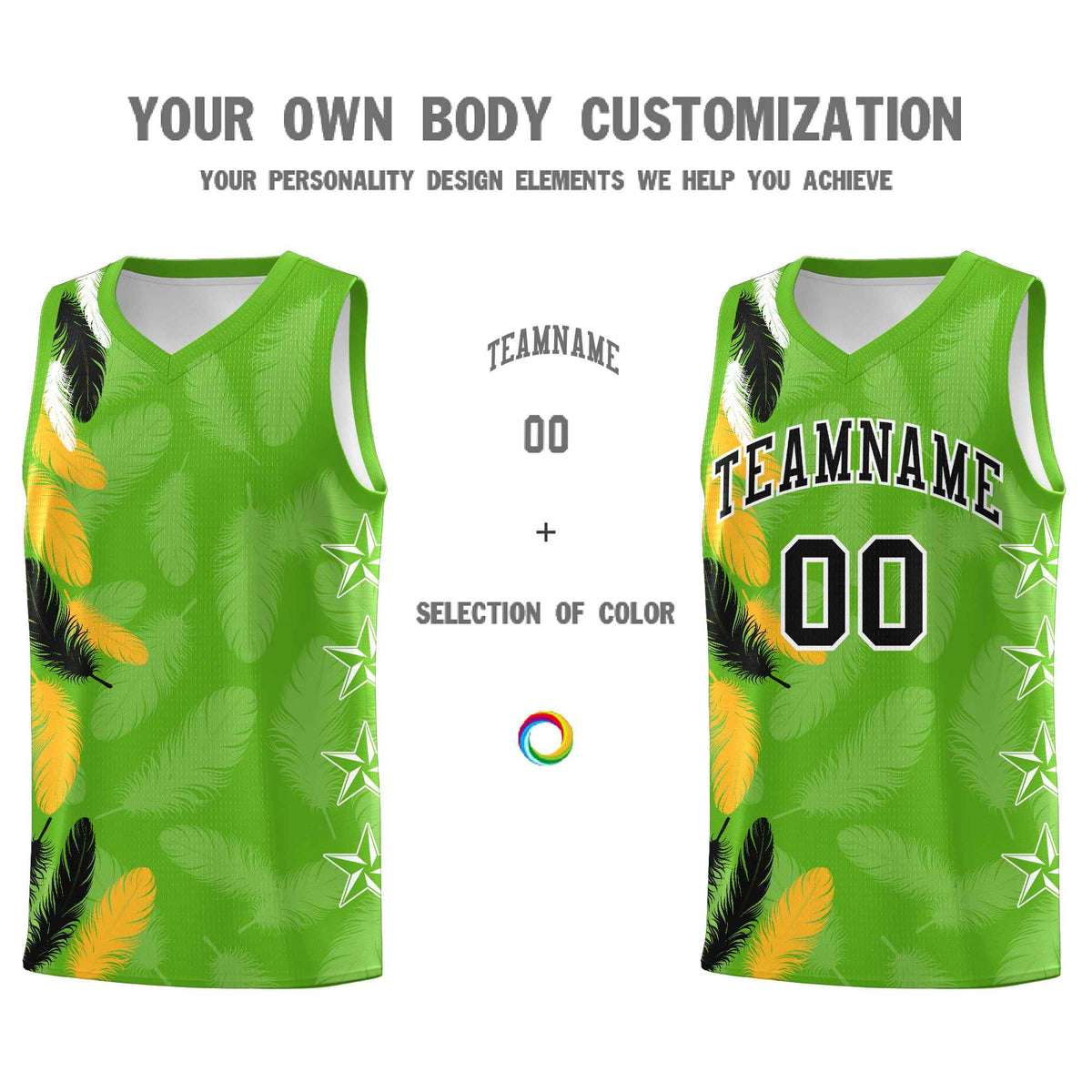 Custom Youth Basketball Jersey Neon Green Black Feather Series Sports Uniform