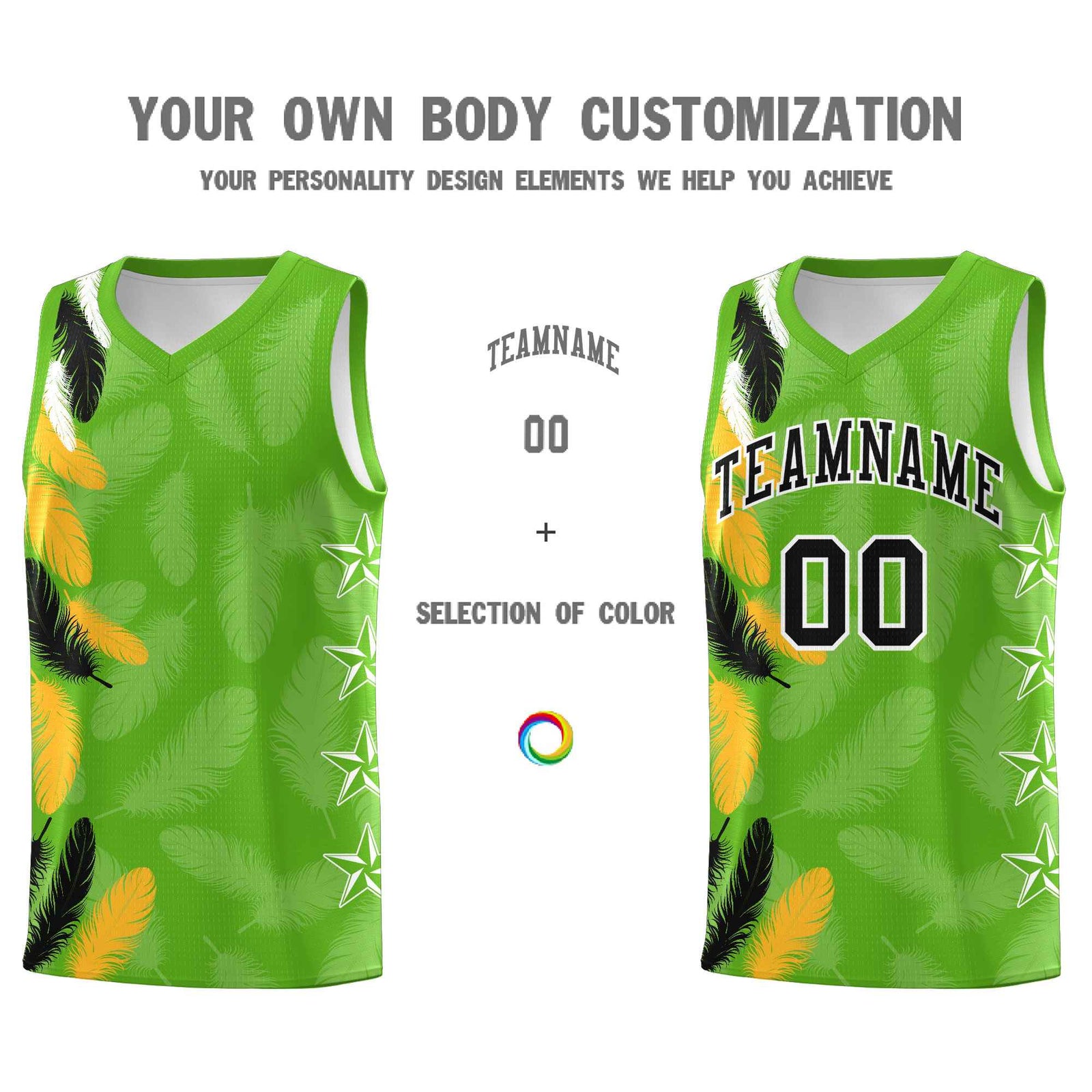 Custom Youth Basketball Jersey Neon Green Black Feather Series Sports Uniform