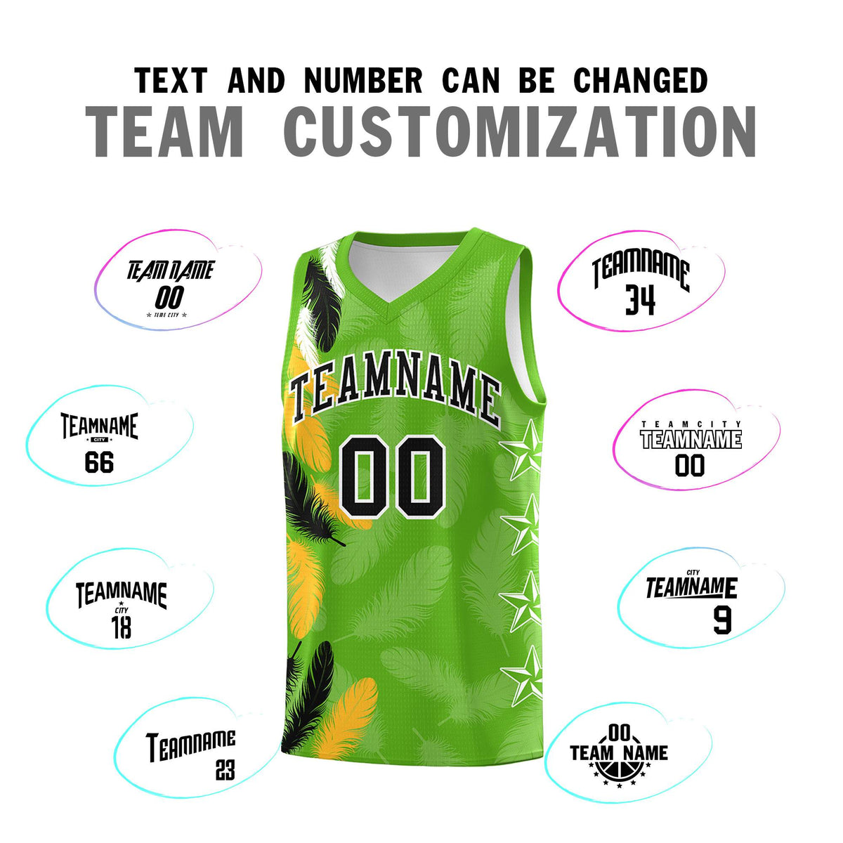 Custom Youth Basketball Jersey Neon Green Black Feather Series Sports Uniform