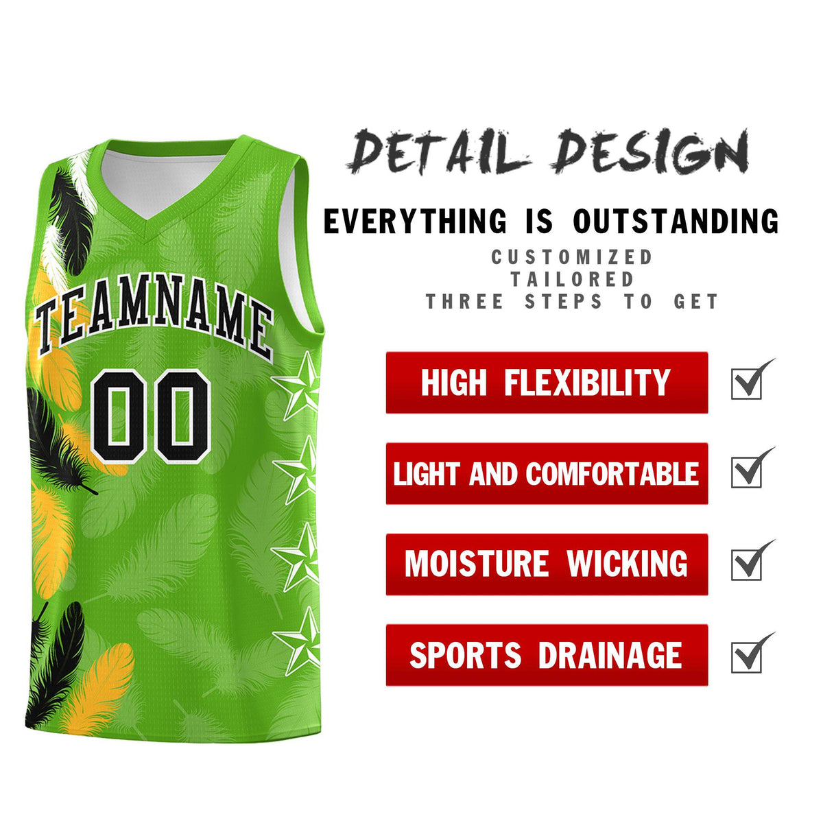 Custom Youth Basketball Jersey Neon Green Black Feather Series Sports Uniform