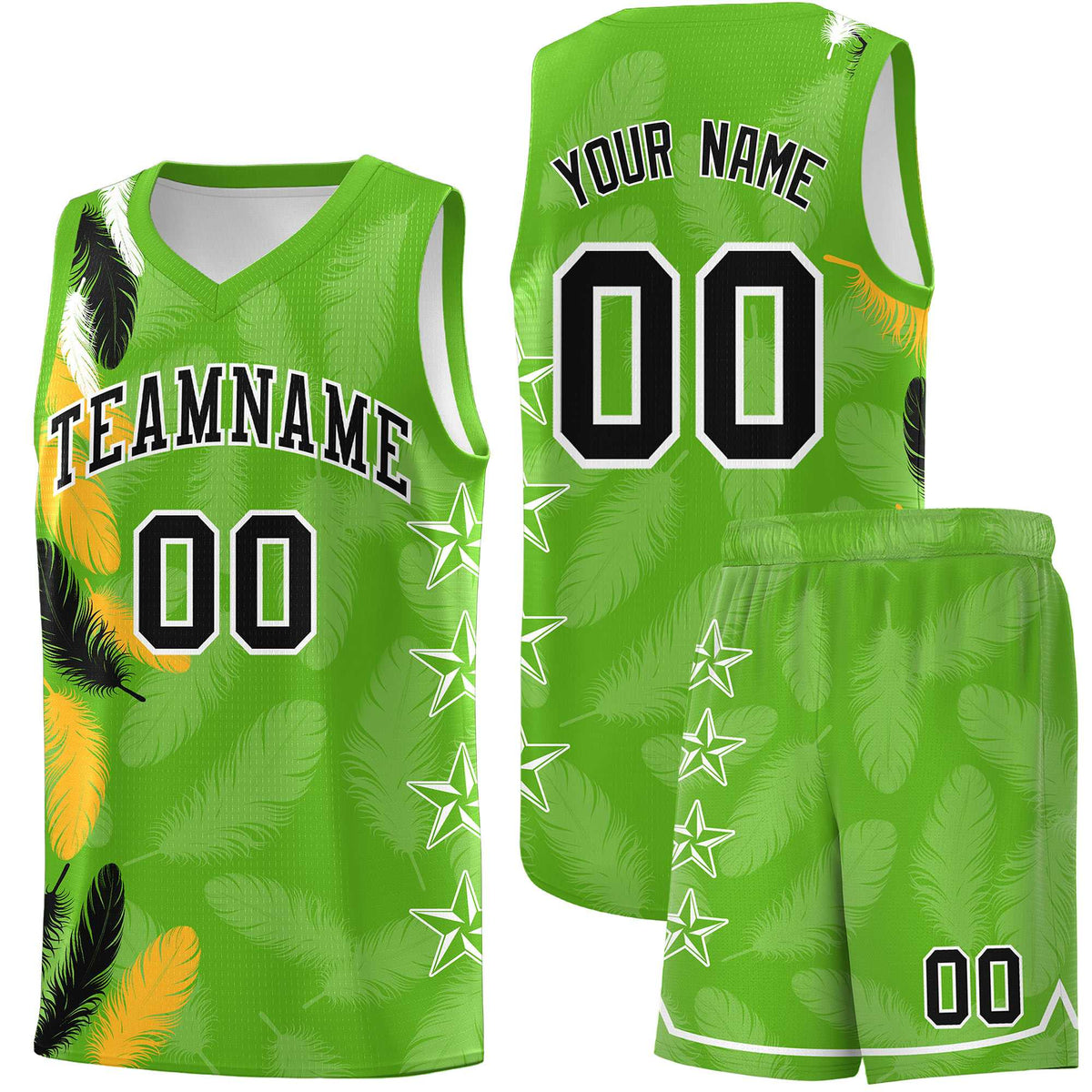 Custom Youth Basketball Jersey Neon Green Black Feather Series Sports Uniform
