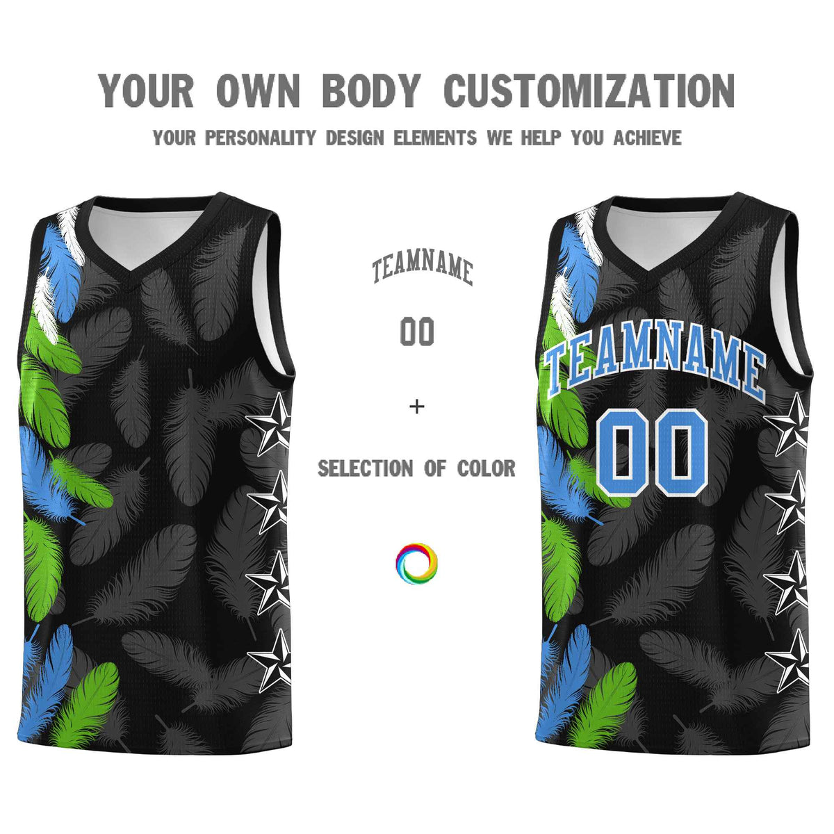 Custom Youth Basketball Jersey Black Powder Blue Feather Series Sports Uniform