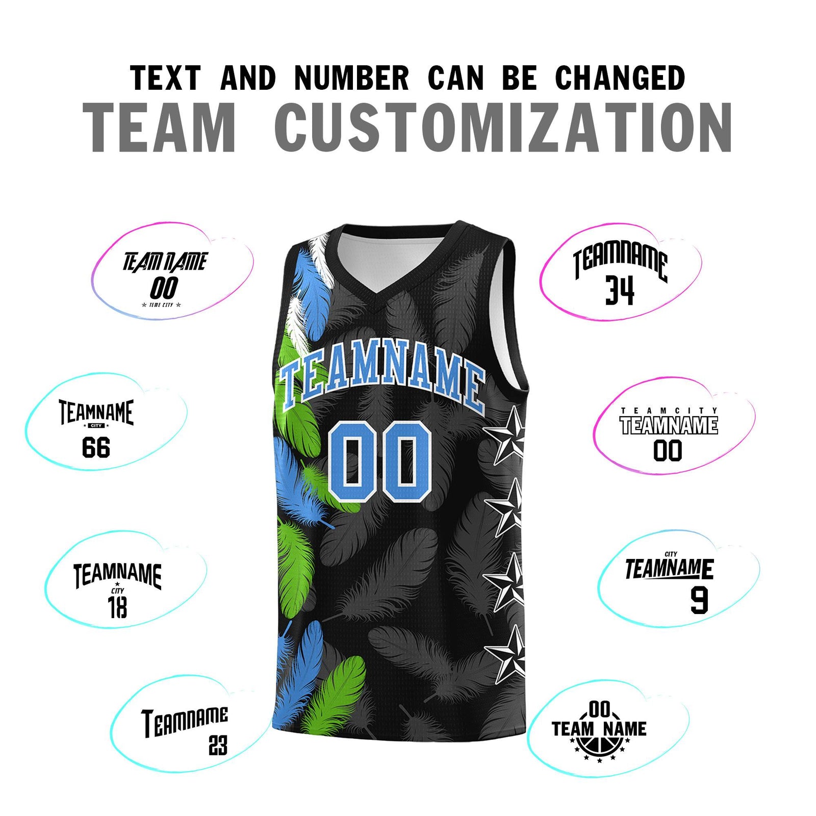 Custom Youth Basketball Jersey Black Powder Blue Feather Series Sports Uniform