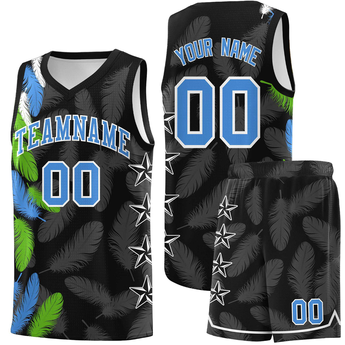 Custom Youth Basketball Jersey Black Powder Blue Feather Series Sports Uniform