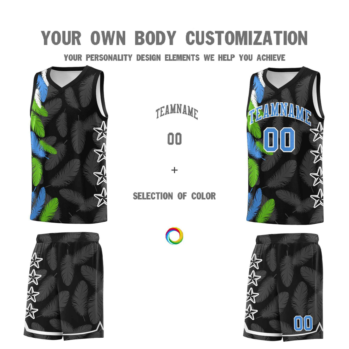 Custom Youth Basketball Jersey Black Powder Blue Feather Series Sports Uniform