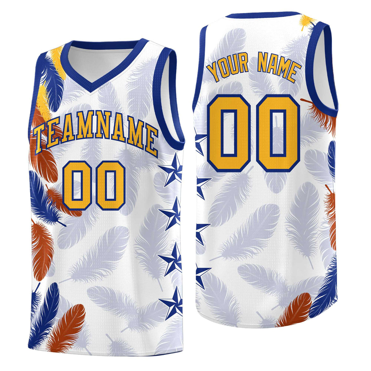 Custom Youth Basketball Jersey White Gold Feather Series Sports Uniform