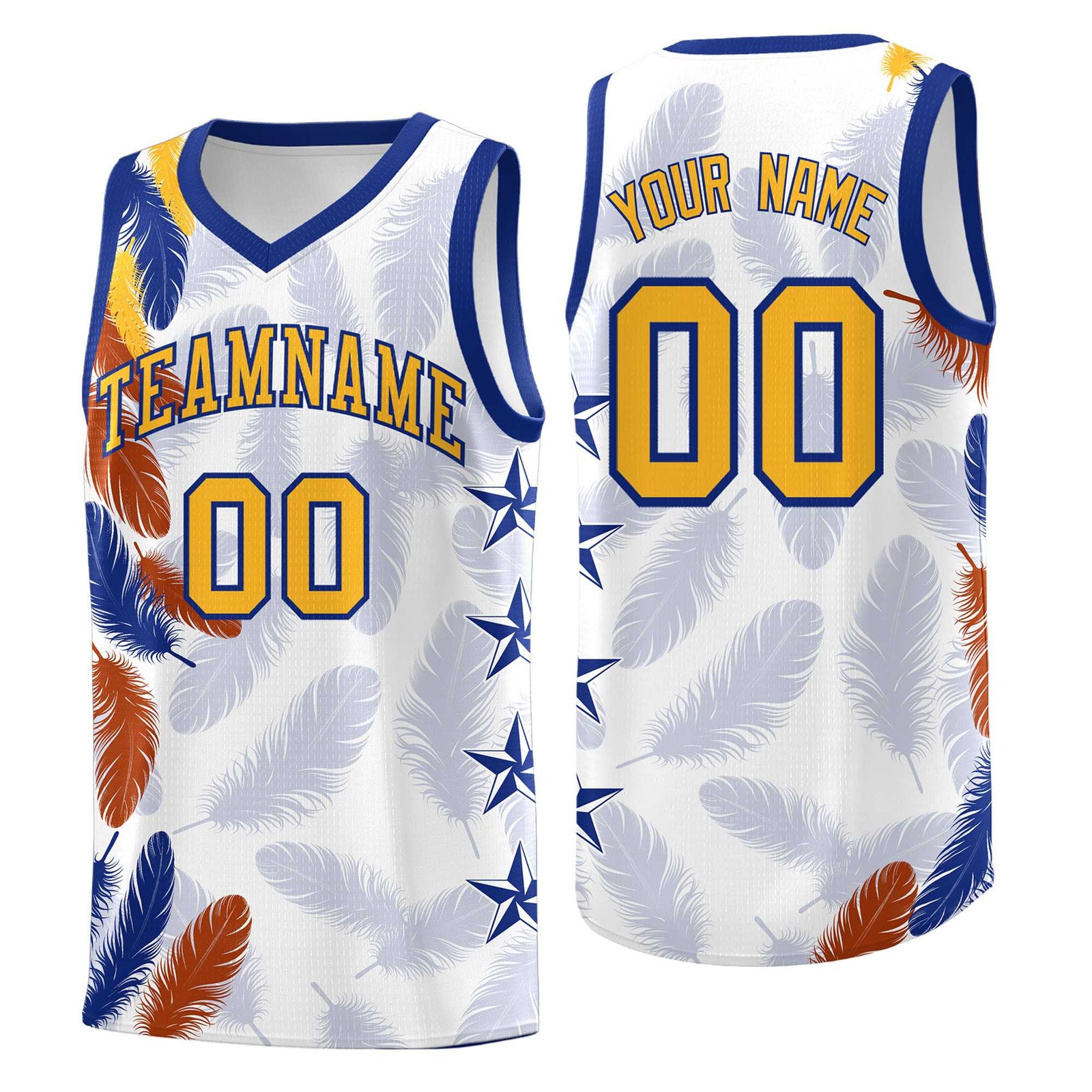 Custom Youth Basketball Jersey White Gold Feather Series Sports Uniform