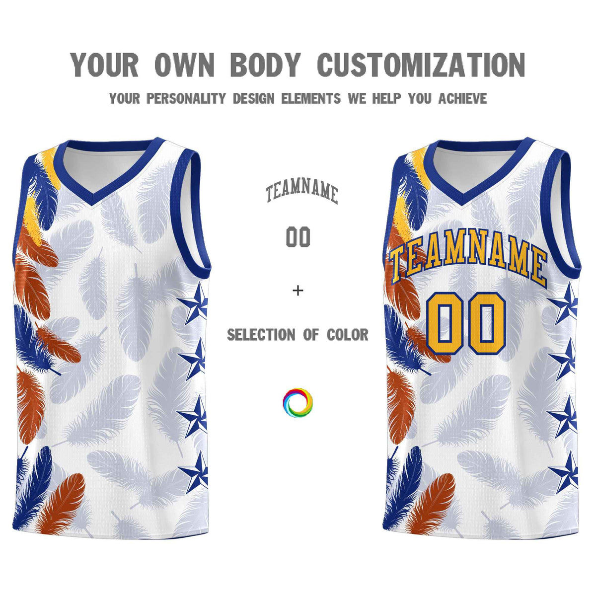 Custom Youth Basketball Jersey White Gold Feather Series Sports Uniform