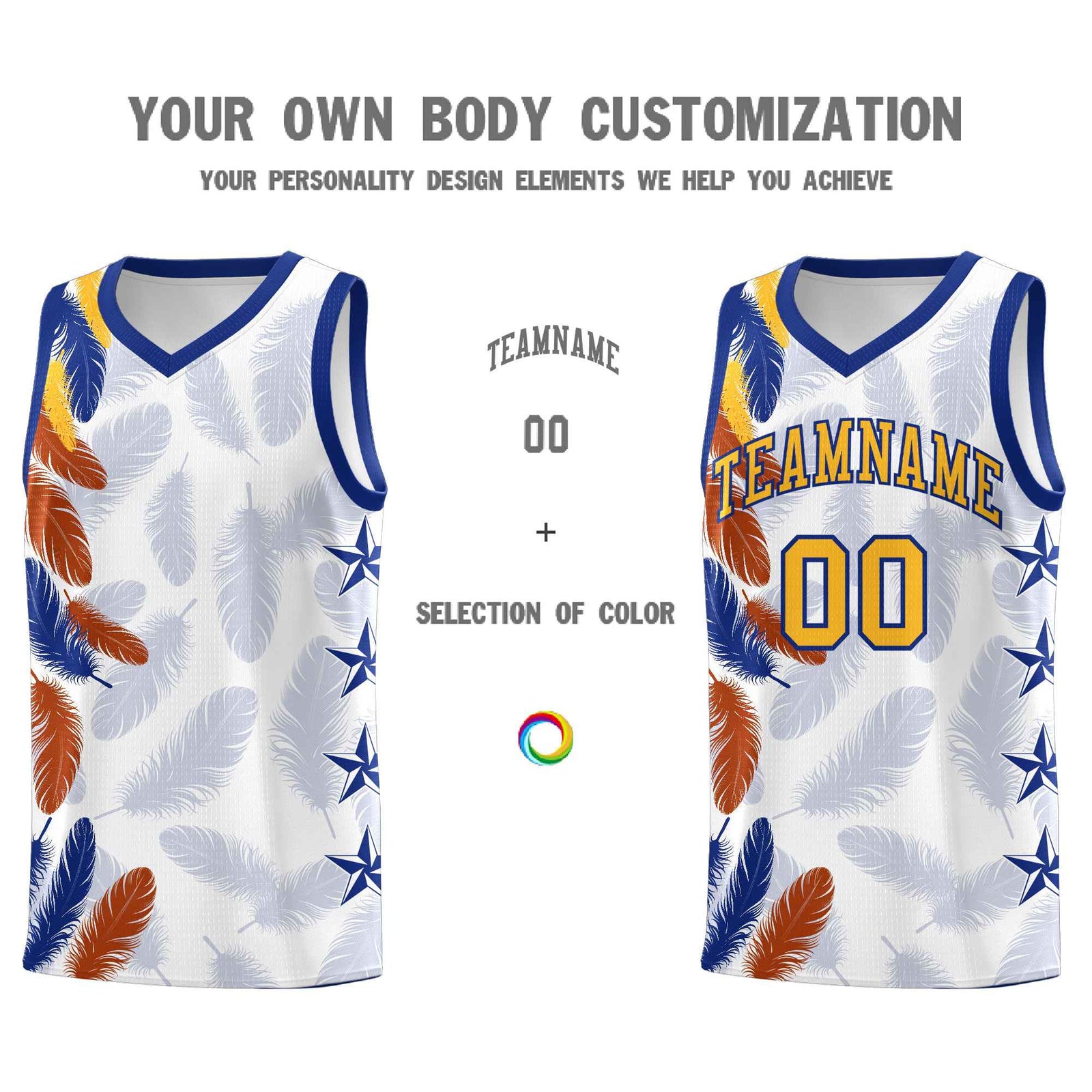 Custom Youth Basketball Jersey White Gold Feather Series Sports Uniform