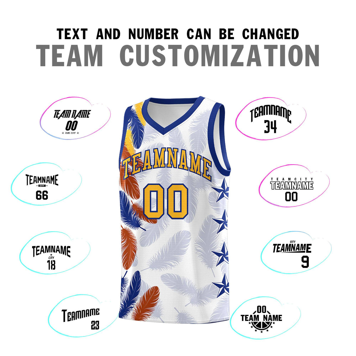 Custom Youth Basketball Jersey White Gold Feather Series Sports Uniform