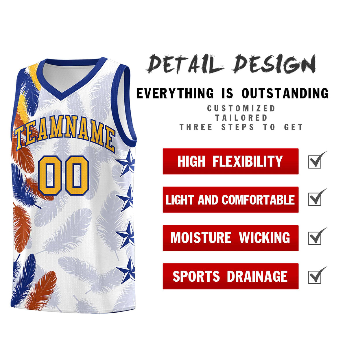 Custom Youth Basketball Jersey White Gold Feather Series Sports Uniform