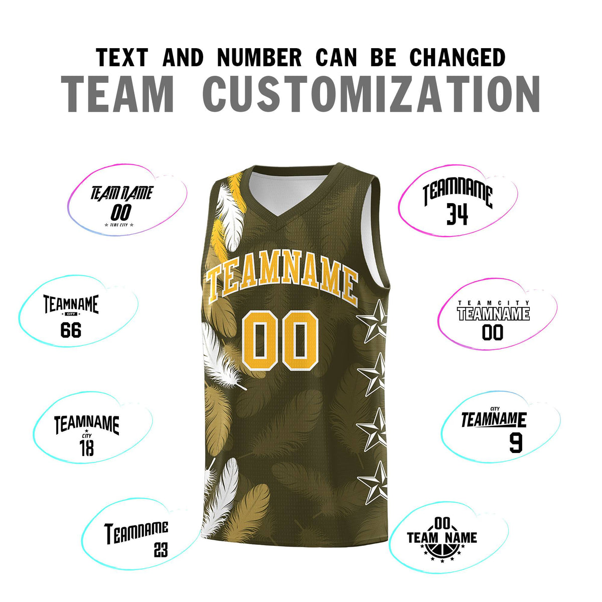 Custom Youth Basketball Jersey Olive Gold Feather Series Sports Uniform