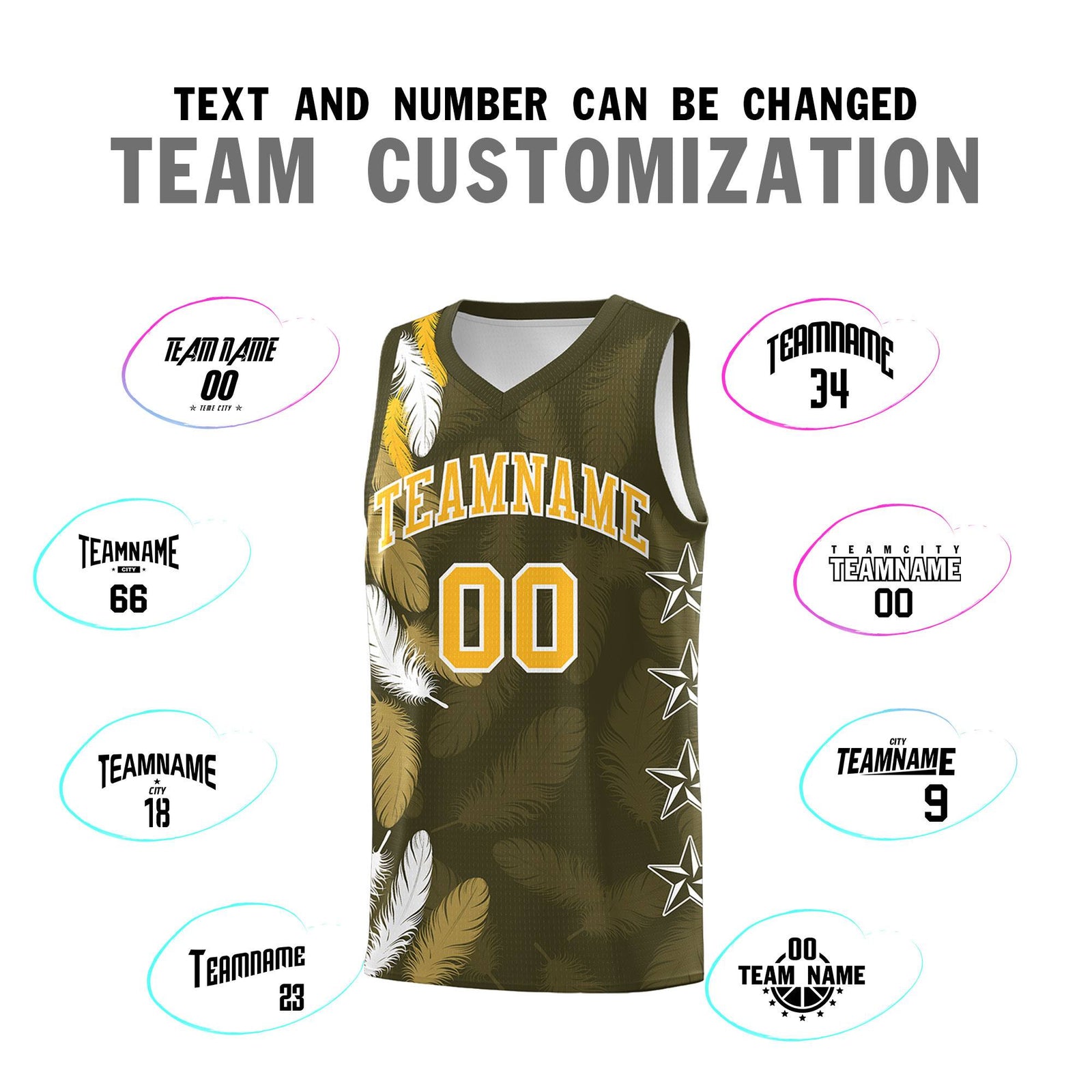 Custom Youth Basketball Jersey Olive Gold Feather Series Sports Uniform