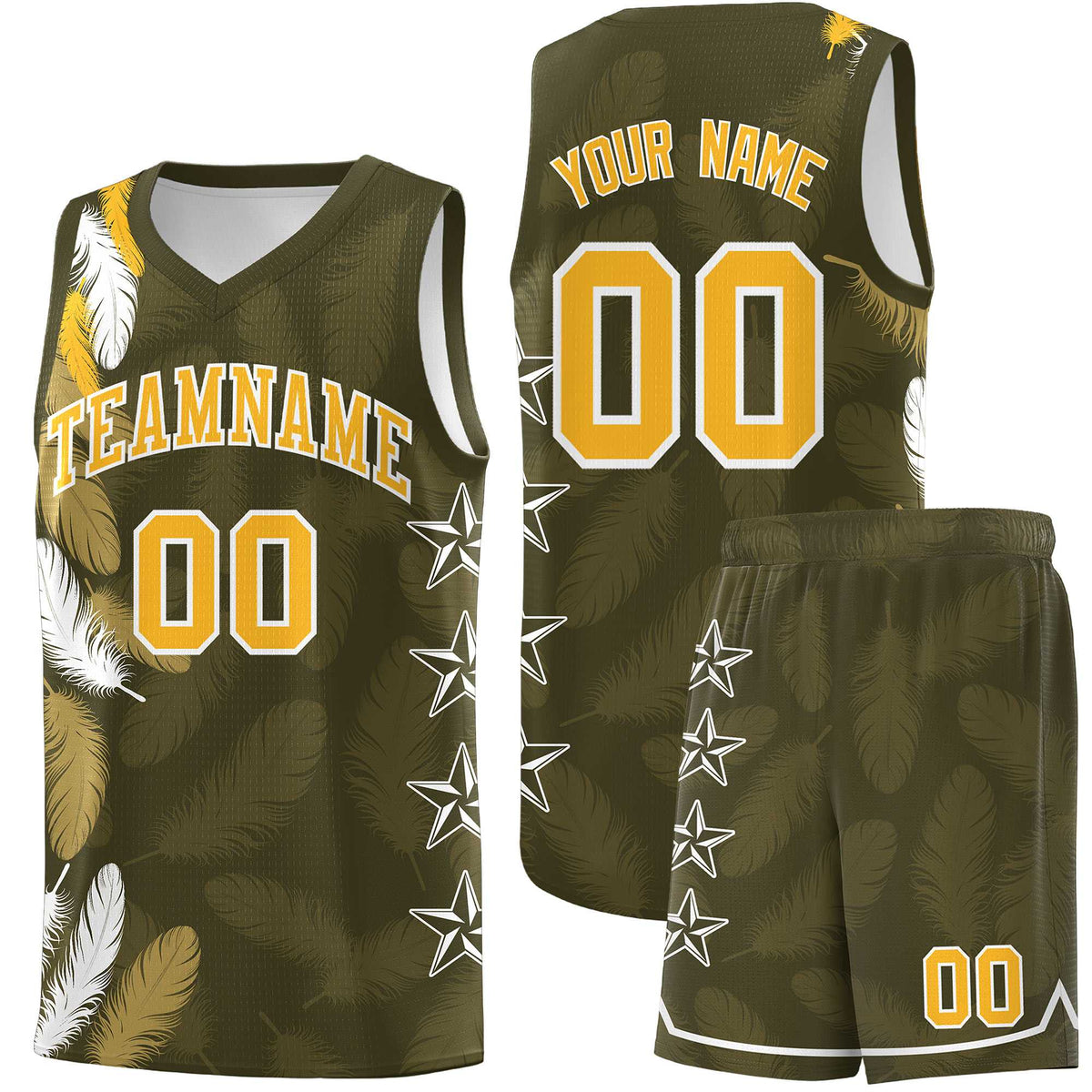 Custom Youth Basketball Jersey Olive Gold Feather Series Sports Uniform