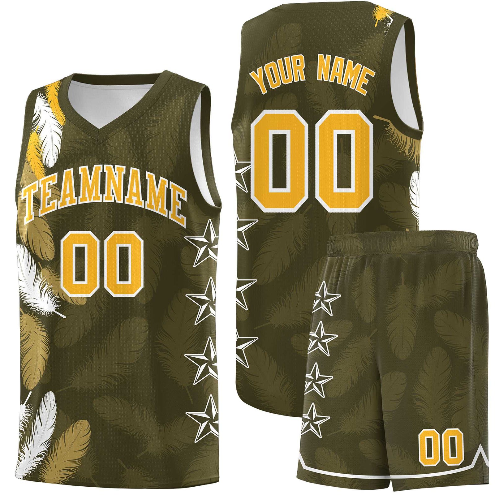 Custom Youth Basketball Jersey Olive Gold Feather Series Sports Uniform