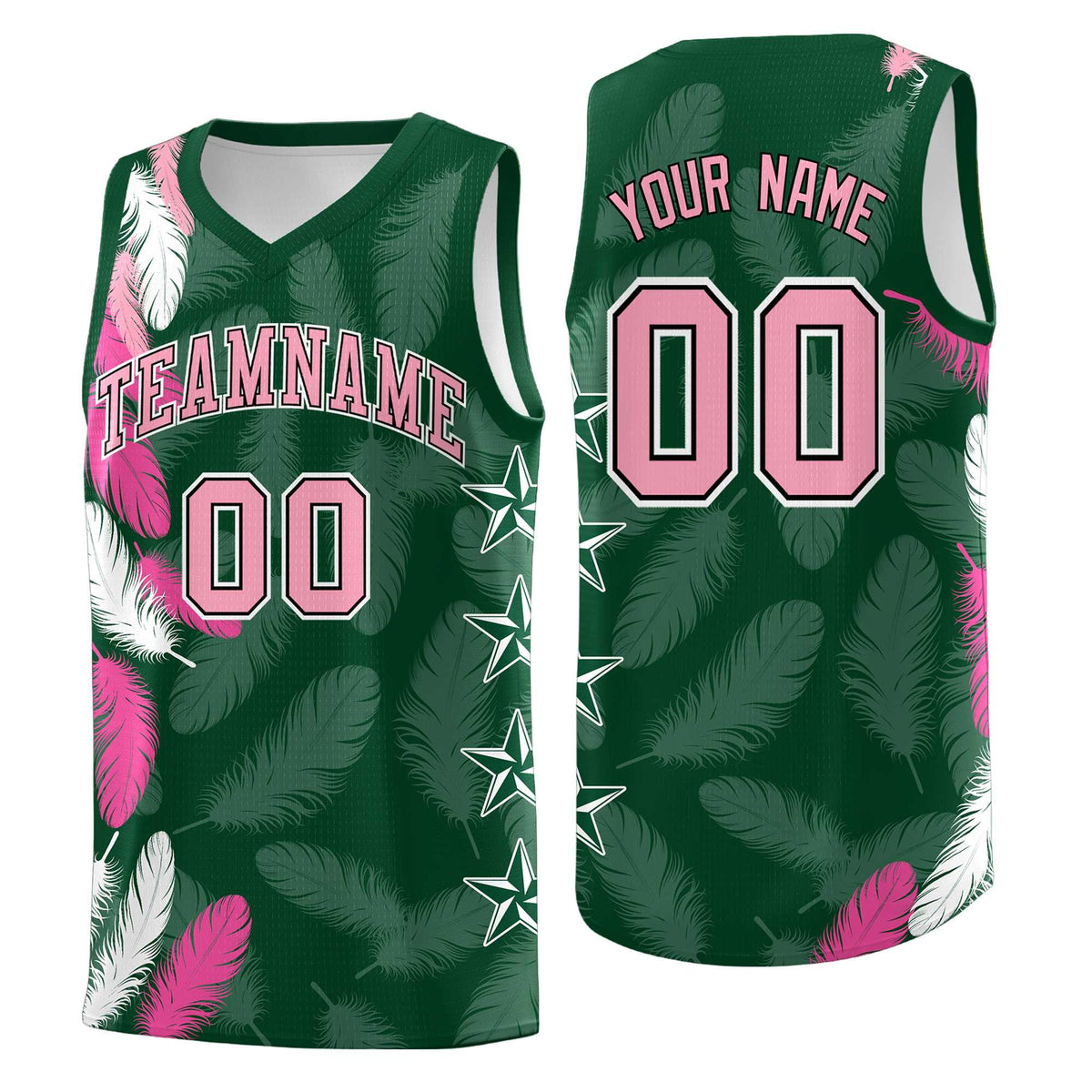 Custom Youth Basketball Jersey Green Light Pink Feather Series Sports Uniform