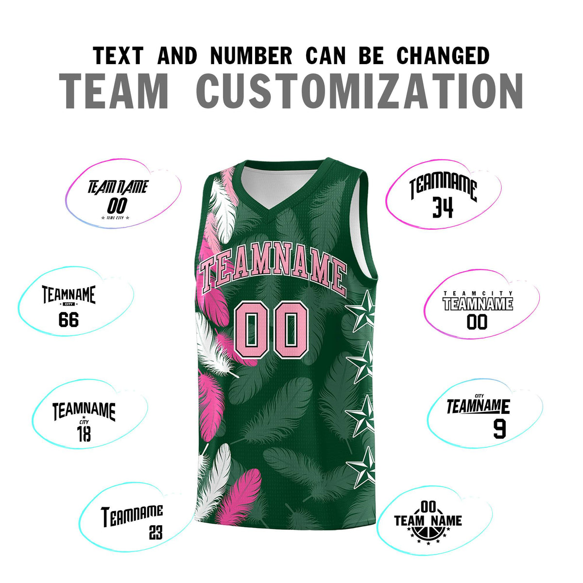 Custom Youth Basketball Jersey Green Light Pink Feather Series Sports Uniform